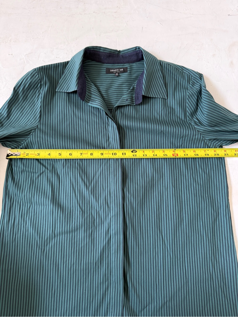 Lafayette 148 New York dark green and black striped button-down shirt Size M - Picture 5 of 7